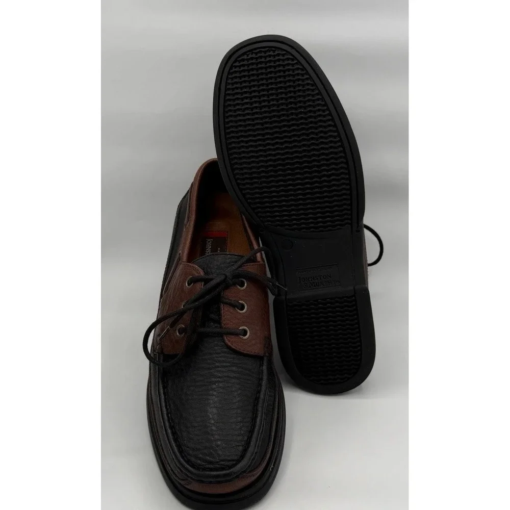 Johnston & Murphy Brown & Black Leather Boat Shoes Lace Up 020-1201 Mens Sz 9.5M